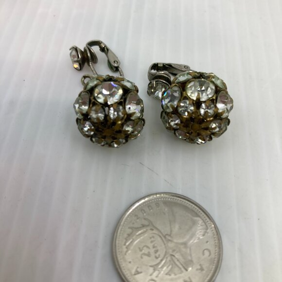 Vtg 1960 ball brass crystal rhinestone wedding bridal dangle earrings - Picture 5 of 7